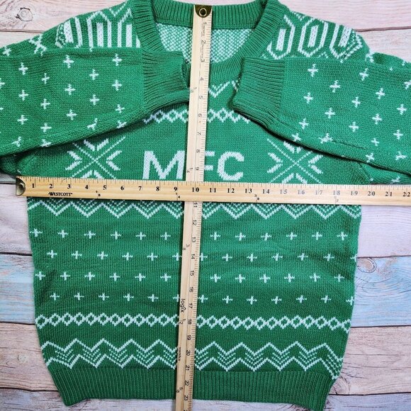 MFC Green Christmas Sweater Crewneck Knit Unisex Holiday Pullover Size S - Picture 5 of 7
